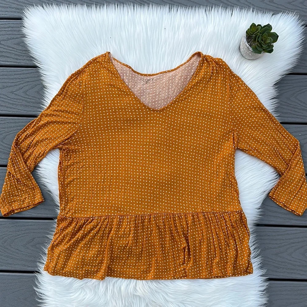 Loft polka dot peplum long sleeve top - Picture 1 of 4